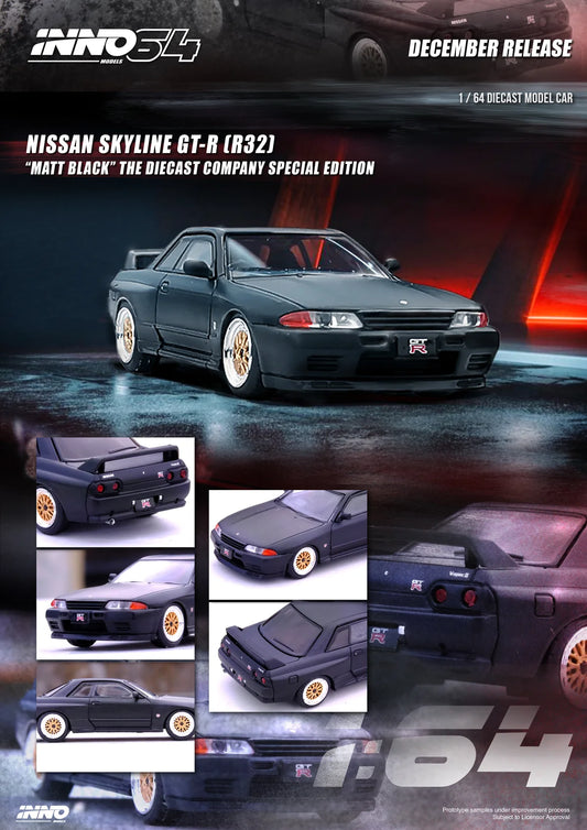 INNO64 1:64 NISSAN SKYLINE GT-R (R32) Matt Black The Diecast Company Special Edition