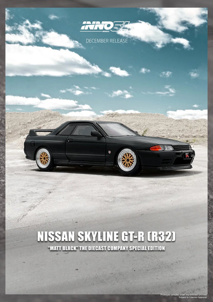 INNO64 1:64 NISSAN SKYLINE GT-R (R32) Matt Black The Diecast Company Special Edition