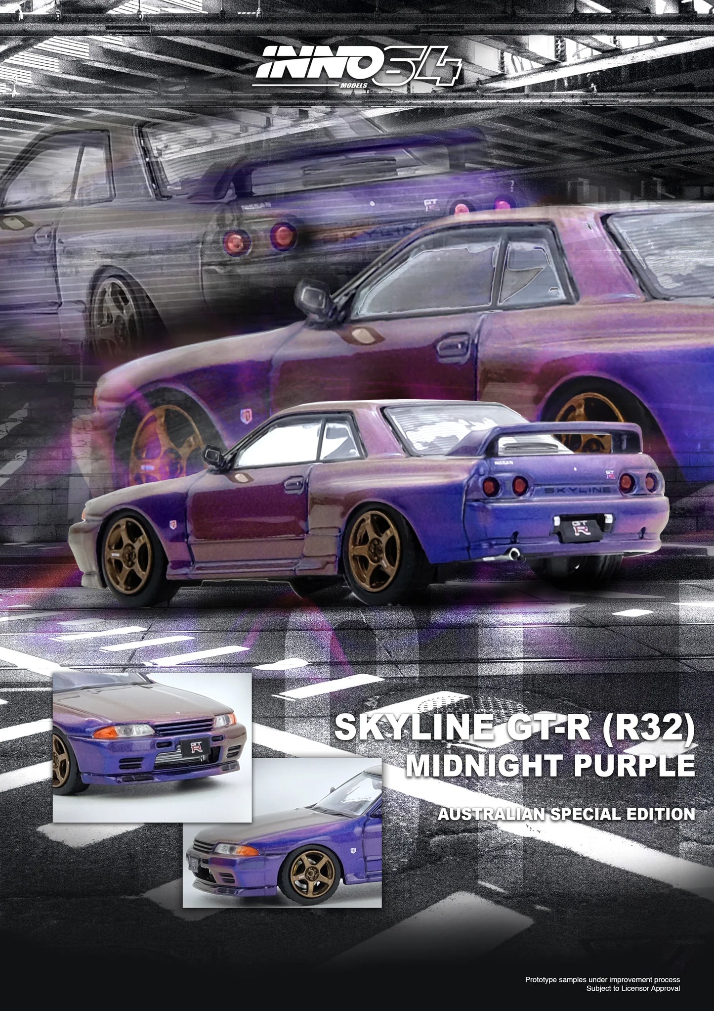 INNO64 1:64 SKYLINE GT-R (R32) Midnight Purple Australian Special Edition (IN64-R32-MP-AS)