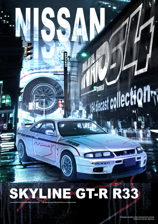 INNO64 1/64 Nissan Skyline GT-R (R33) TUNED BY MINE'S Silver (IN64-R33-MINES-S)