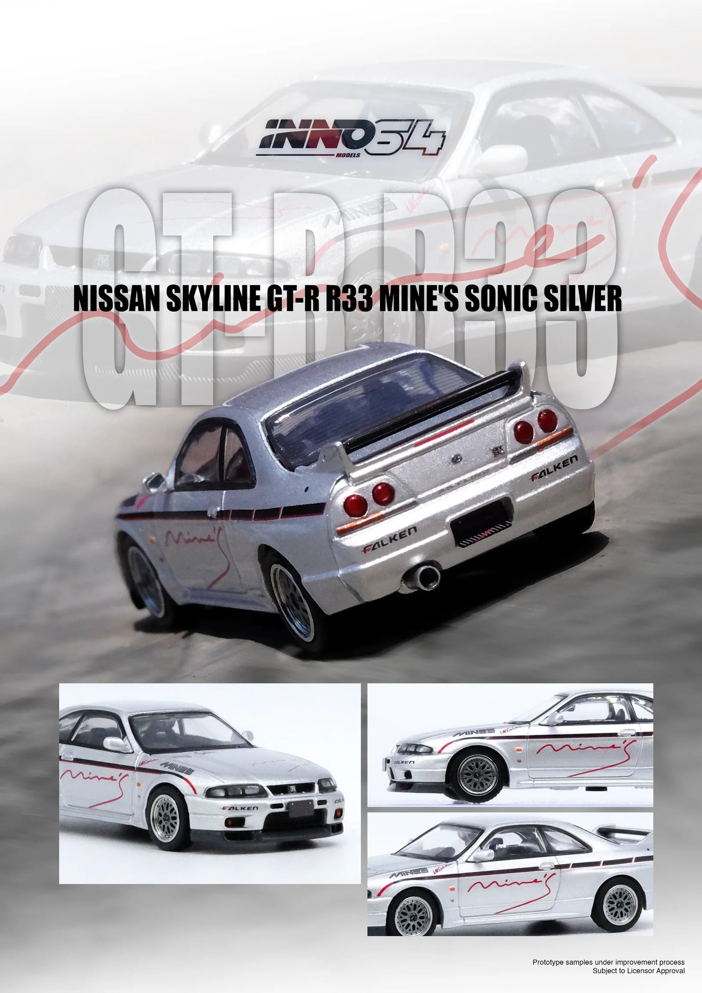 INNO64 1/64 Nissan Skyline GT-R (R33) TUNED BY MINE'S Silver (IN64-R33-MINES-S)