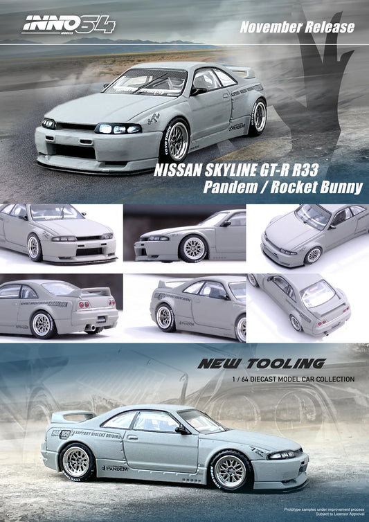 INNO64 1:64 Nissan Skyline GT-R (R33) Pandem / Rocket Bunny Cement Matte Gray