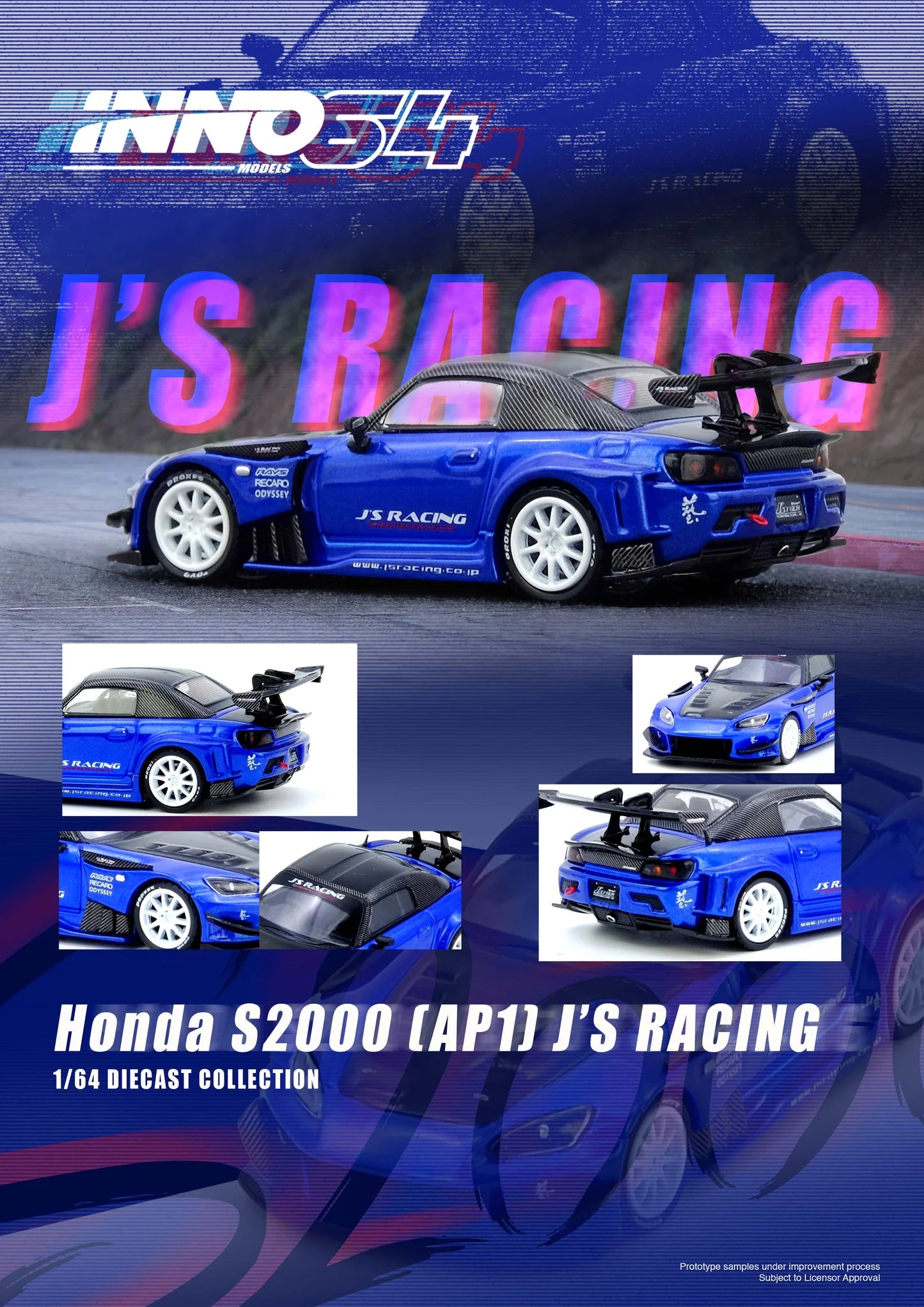 INNO64 1/64 HONDA S2000 J'S RACING Blue (IN64-S2000JS-BLUE)