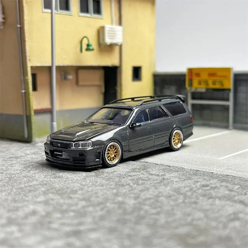 Zoom 1/64 Nissan Stagea Skyline GT-R R34 WC34 260RS Wagon Open Engine Bonnet - Full Carbon Black