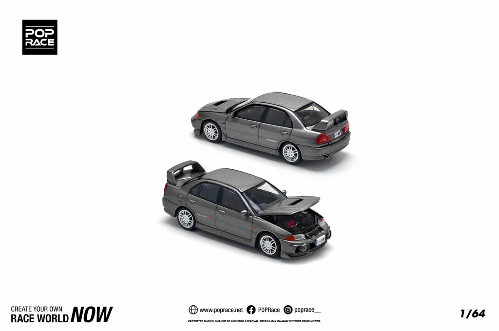 Pop Race 1:64 Mitsubishi Lancer Evolution IV Dark Grey Opening Front Detailed Engine (PR640327)