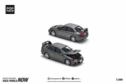 Pop Race 1:64 Mitsubishi Lancer Evolution IV Dark Grey Opening Front Detailed Engine (PR640327)