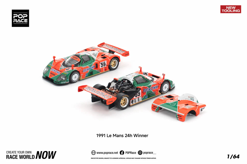 Pop Race 1:64 Mazda 787B 1991 Le Mans 24H Winner Renown Openable Front and Rear Hood Detailed Engine (PR6402301)