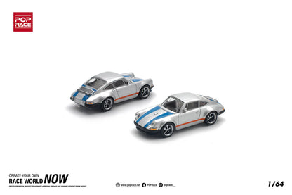 Pop Race 1:64 Porsche 911 964 Coupe Singer Custom Silver Blue (PR640188)