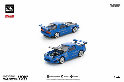 Pop Race 1:64 Mazda RX-7 FC3S Re-Amemiya Blue Openable Front Hood Detailed Engine (PR640290)