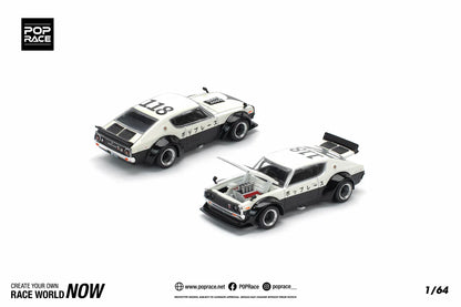 Pop Race 1:64 Nissan Skyline GT-R KPGC110 V8 Drift Kenmeri White Black NPA Style Opening Front and Rear Detailed Engine (PR640252)