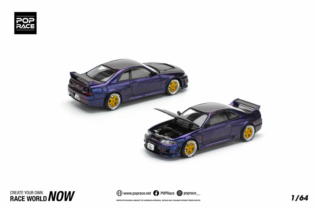Pop Race 1:64 Nissan Skyline GT-R R33 NISMO 400R Midnight Purple Opening Front and Rear Detailed Engine (PR640256)
