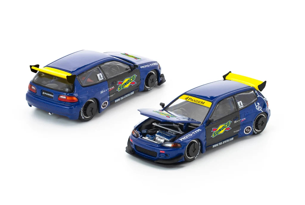 Pop Race 1:64 PANDEM EG6 Blue Opening Front Hood Detailed Engine (PR640365)