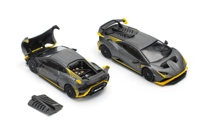Pop Race 1:64 Lamborghini Huracan STO Matte Grey Opening Front and Rear Detailed Engine (PR640242)