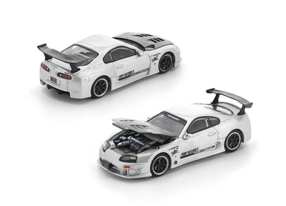Pop Race 1:64 Top Secret GT300 Supra A80 Silver Carbon Hood Openable Front Hood Detailed Engine (PR640324)