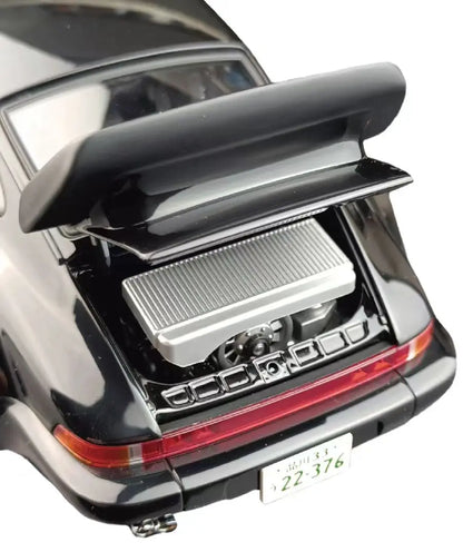 Master Model 1:64 Porsche 930 Turbo Open Engine Hood Wangan Midnight Black Bird Modified Edition- White with Red Wheels