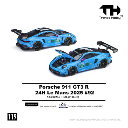 Trends Hobby 1:64 Porsche 911 GT3 R Manthey 1st Phorm 2025 Le Mans 24H LMGT3 Winner #92 Openable Front Hood Detailed Engine Porsche Official Licensed (241084H)