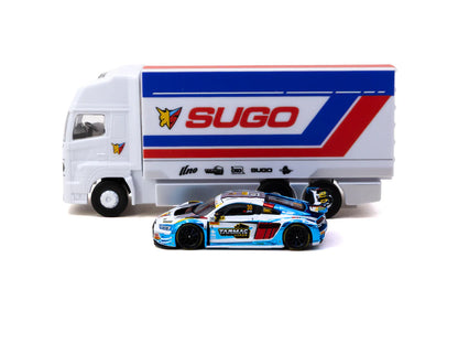 Tarmac Works 1/64 Audi R8 LMS GT3 EVO II Macau GT Cup - FIA GT World Cup 2024 Uno Racing #30 with Tarmac Cards Combo Set and Truck Packaging - Tarmac Works HOBBY64