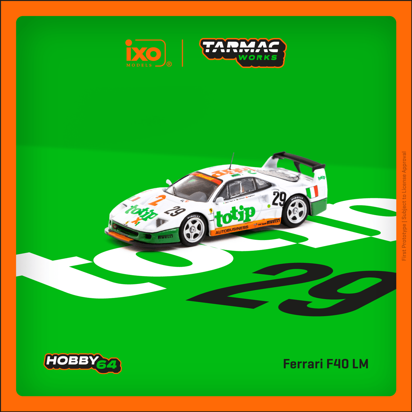 Tarmac Works X iXO Models 1/64 Ferrari F40 LM 24h of Le Mans 1994 #29 - HOBBY64
