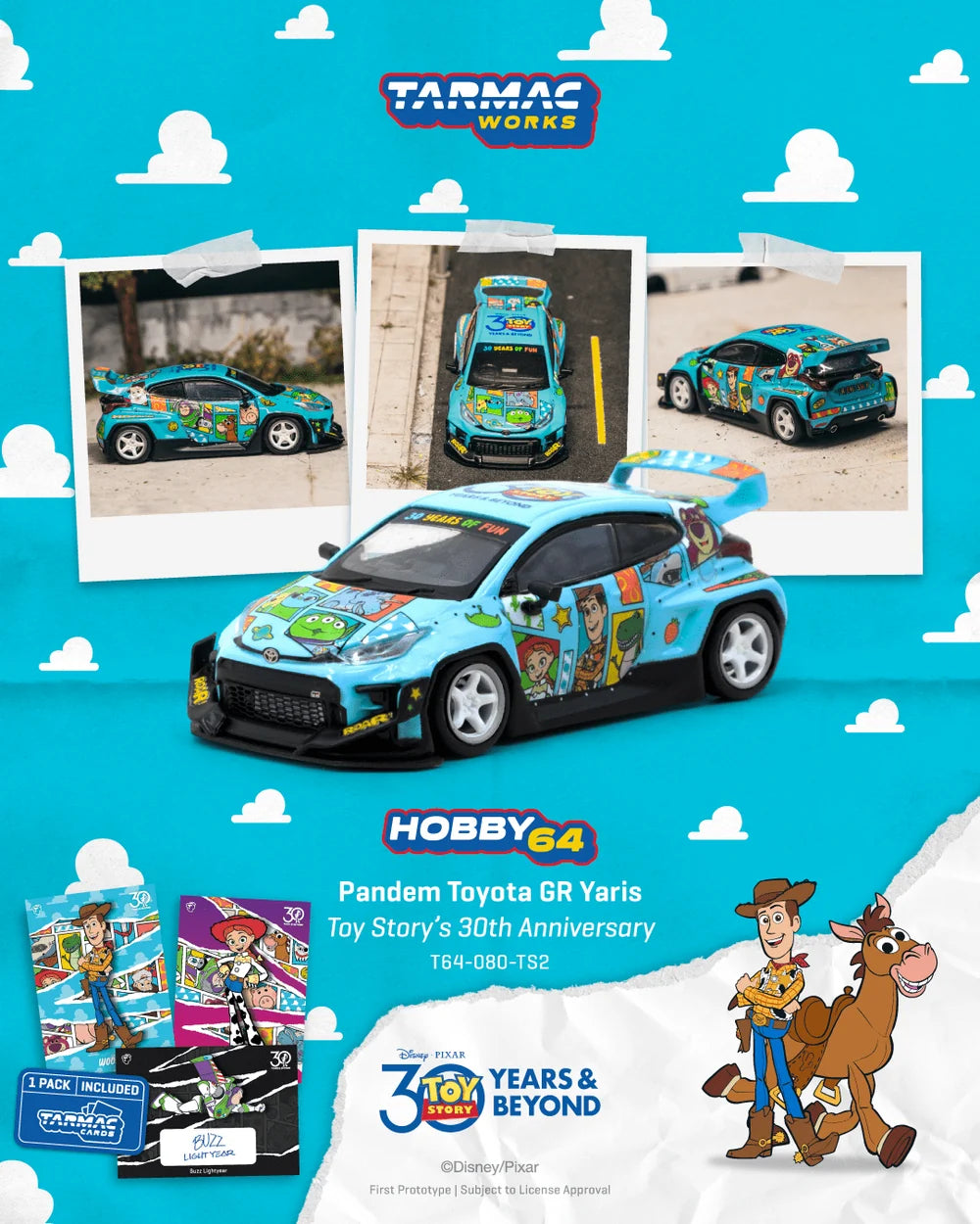 Tarmac Works 1/64 Pandem Toyota GR Yaris Toy Story - 30th Anniversary with Tarmac Cards - Tarmac Works HOBBY64