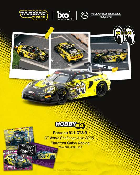 Tarmac Works 1/64 Porsche 911 GT3 R GT World Challenge Asia 2025 Phantom Global Racing #13 with Tarmac Cards - Tarmac Works x iXO Models HOBBY64
