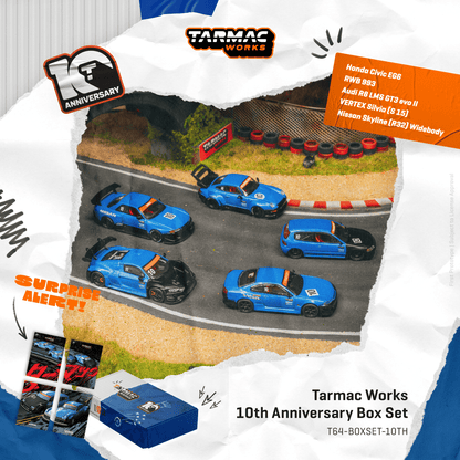 Tarmac Works 1:64 10th Anniversary Box Set - 5 Model Cars + Tarmac Cards