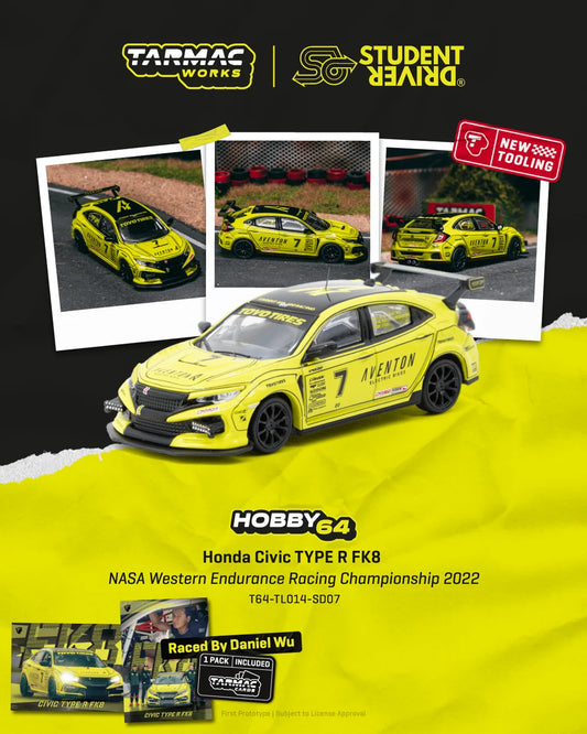 Tarmac Works 1/64 Honda Civic TYPE R FK8 NASA Western Endurance Racing Championship 2022 #7 Student Driver (by Daniel Wu) - Tarmac Works HOBBY64