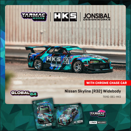 Tarmac Works 1/64 Nissan Skyline (R32) Widebody HKS with Tarmac Cards Combo Set - Designed by Jon Sibal - Tarmac Works GLOBAL64