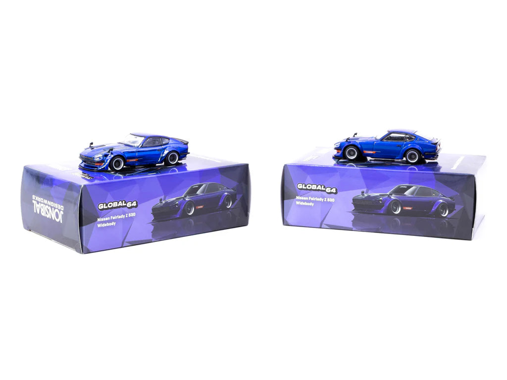 Tarmac Works 1/64 Nissan Fairlady Z S30 Widebody Blue - Designed by Jon Sibal - GLOBAL64