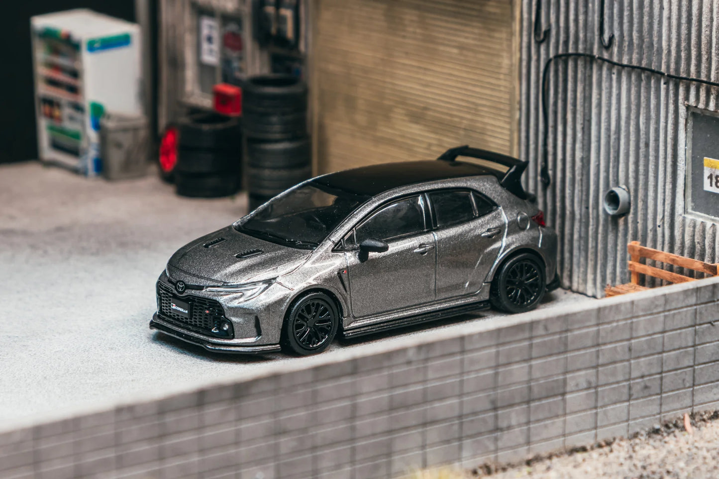 Tarmac Works 1/64 Toyota GR Corolla Grey with oil can packaging - Tarmac Works GLOBAL64
