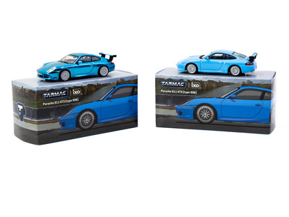Tarmac Works X iXO Models 1/64 Porsche 911 GT3 (type 996) Light Blue - GLOBAL64