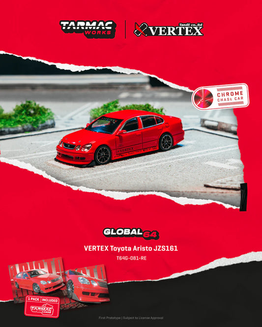 Tarmac Works 1/64 VERTEX Toyota Aristo JZS161 Red with Tarmac Cards - Tarmac Works GLOBAL64