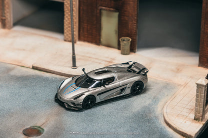 Tarmac Works 1/64 Koenigsegg Regera Silver Metallic / Blue Accents with Tarmac Cards Combo Set - Tarmac Works GLOBAL64
