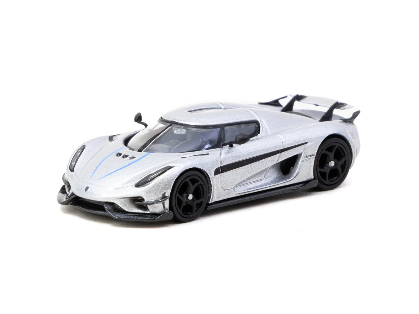 Tarmac Works 1/64 Koenigsegg Regera Silver Metallic / Blue Accents with Tarmac Cards Combo Set - Tarmac Works GLOBAL64