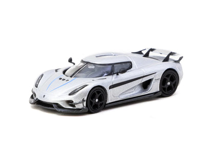 Tarmac Works 1/64 Koenigsegg Regera Silver Metallic / Blue Accents with Tarmac Cards Combo Set - Tarmac Works GLOBAL64