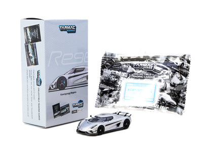 Tarmac Works 1/64 Koenigsegg Regera Silver Metallic / Blue Accents with Tarmac Cards Combo Set - Tarmac Works GLOBAL64