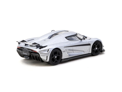 Tarmac Works 1/64 Koenigsegg Regera Silver Metallic / Blue Accents with Tarmac Cards Combo Set - Tarmac Works GLOBAL64