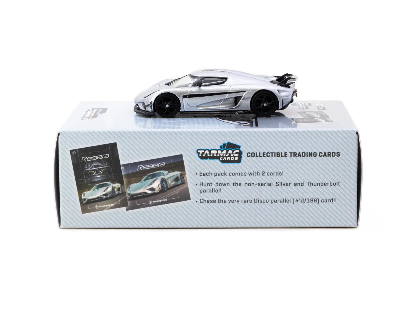 Tarmac Works 1/64 Koenigsegg Regera Silver Metallic / Blue Accents with Tarmac Cards Combo Set - Tarmac Works GLOBAL64