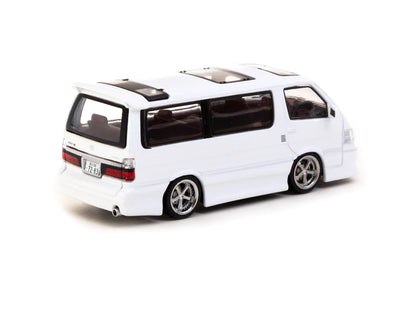 Tarmac Works 1/64 Toyota Hiace Wagon Custom White - HK Toy Car Salon Special Edition - HOBBY64