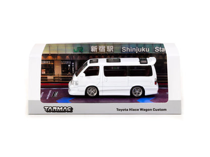 Tarmac Works 1/64 Toyota Hiace Wagon Custom White - HK Toy Car Salon Special Edition - HOBBY64