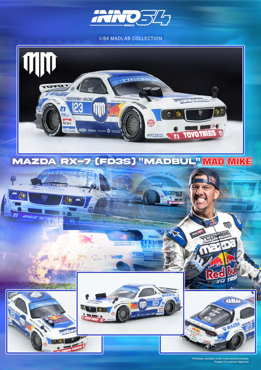 INNO64 1:64 MAZDA RX7 (FD3S) PANDEM ROCKET BUNNY MAD MIKE MADBUL MADLAB COLLECTION 001 (IN64-MADLAB01-MADBUL)
