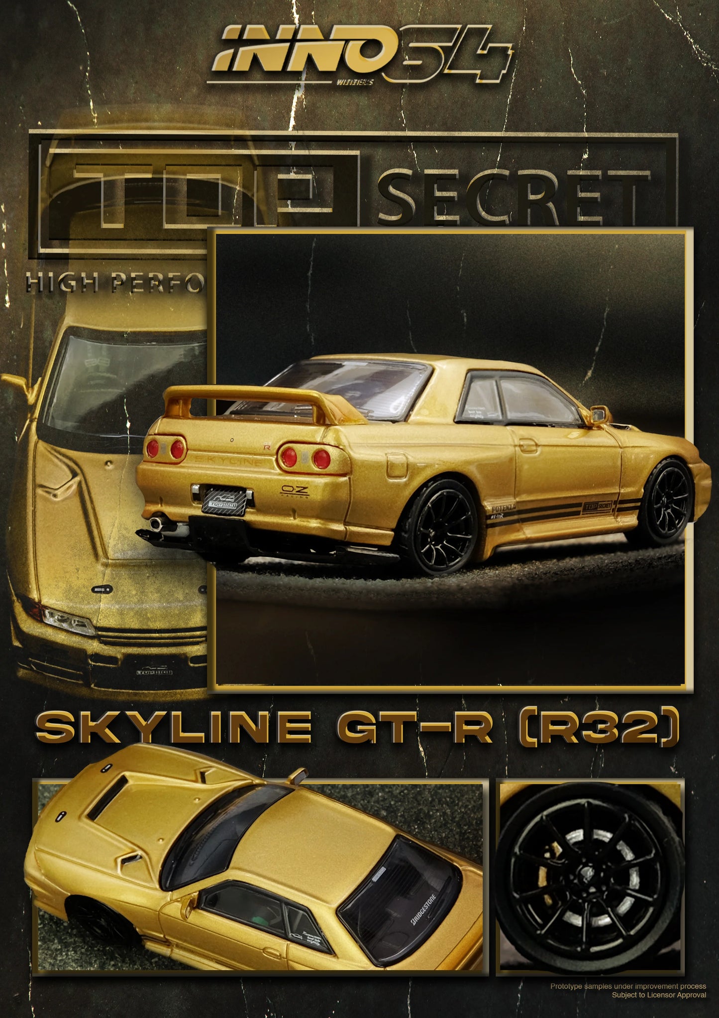INNO64 1:64 Nissan TOP SECRET Skyline GT-R BNR32 650R Gold (IN64-R32TS-650R)