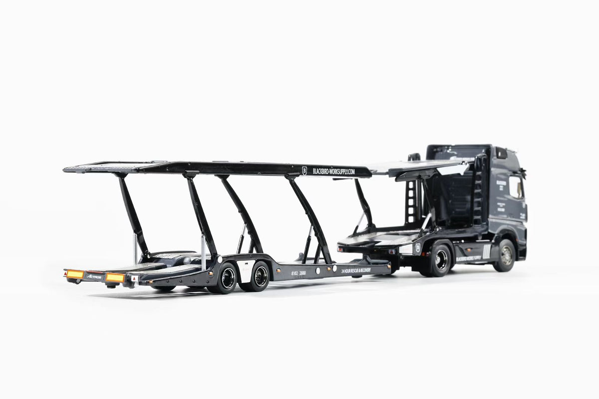 Shadow Pro 1:64 Actros 4X2 Sattelzugmaschine Double Deck Trailer Truck Black Bird Works Supply (617)