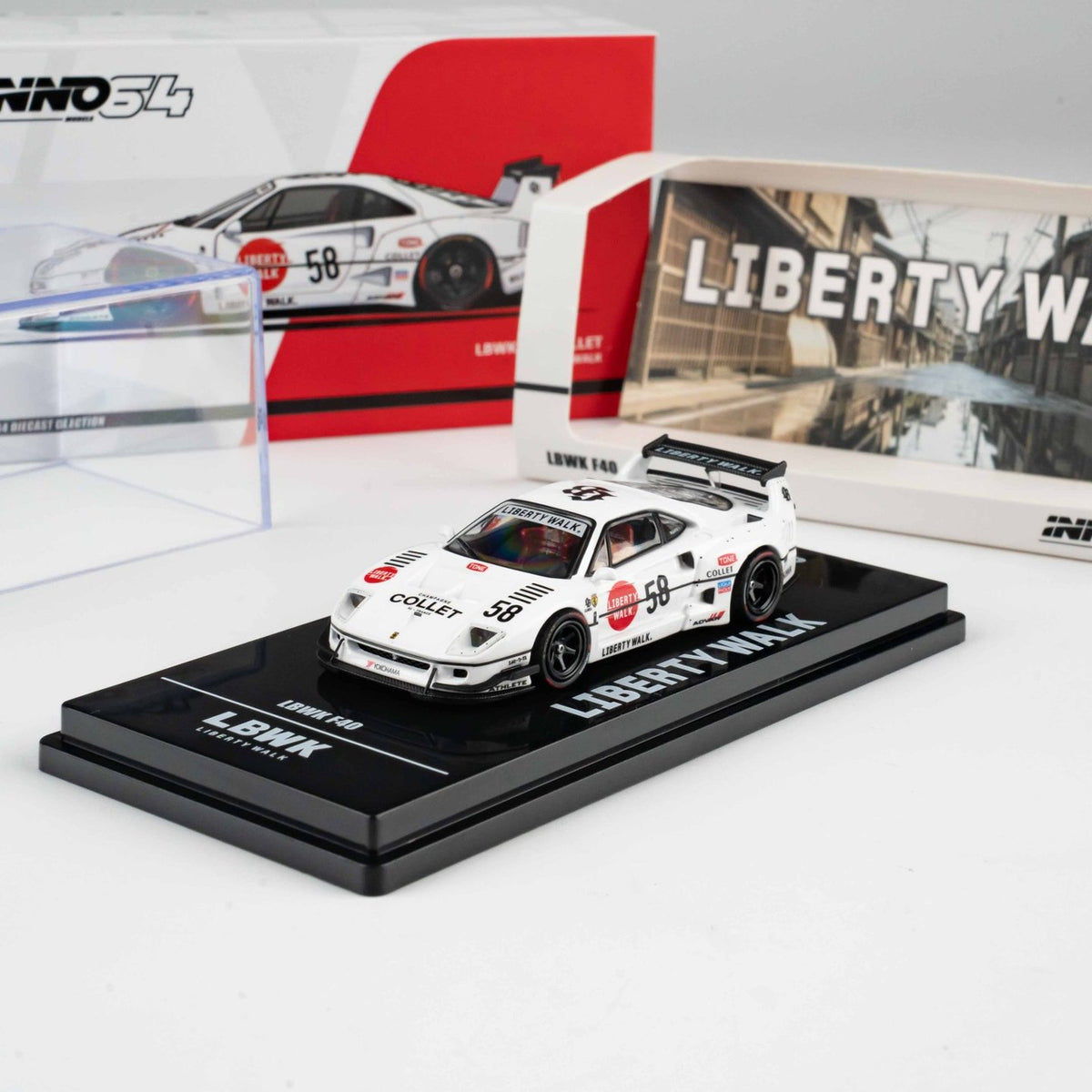 INNO64 1:64 LBWK F40 COLLET White in Premium Box Packaging (Chance of a Red Chase Car) (IN64-LBWKF40-COLLET)