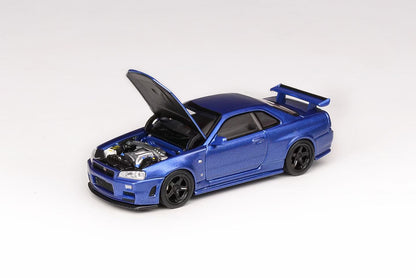 Motorhelix 1:64 Nissan Skyline GT-R R34 Nismo Z-Tune Bayside Blue Openable Front Hood Detailed Engine Official Licensed (Premium Box Packaging)