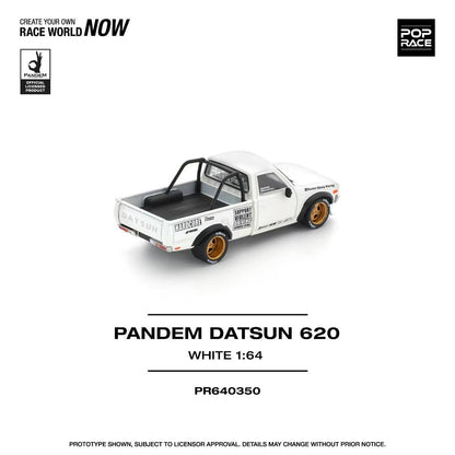 Pop Race 1/64 PANDEM Datsun 620 Pick Up Truck White Openable Front Hood Detailed Engine (PR640350)