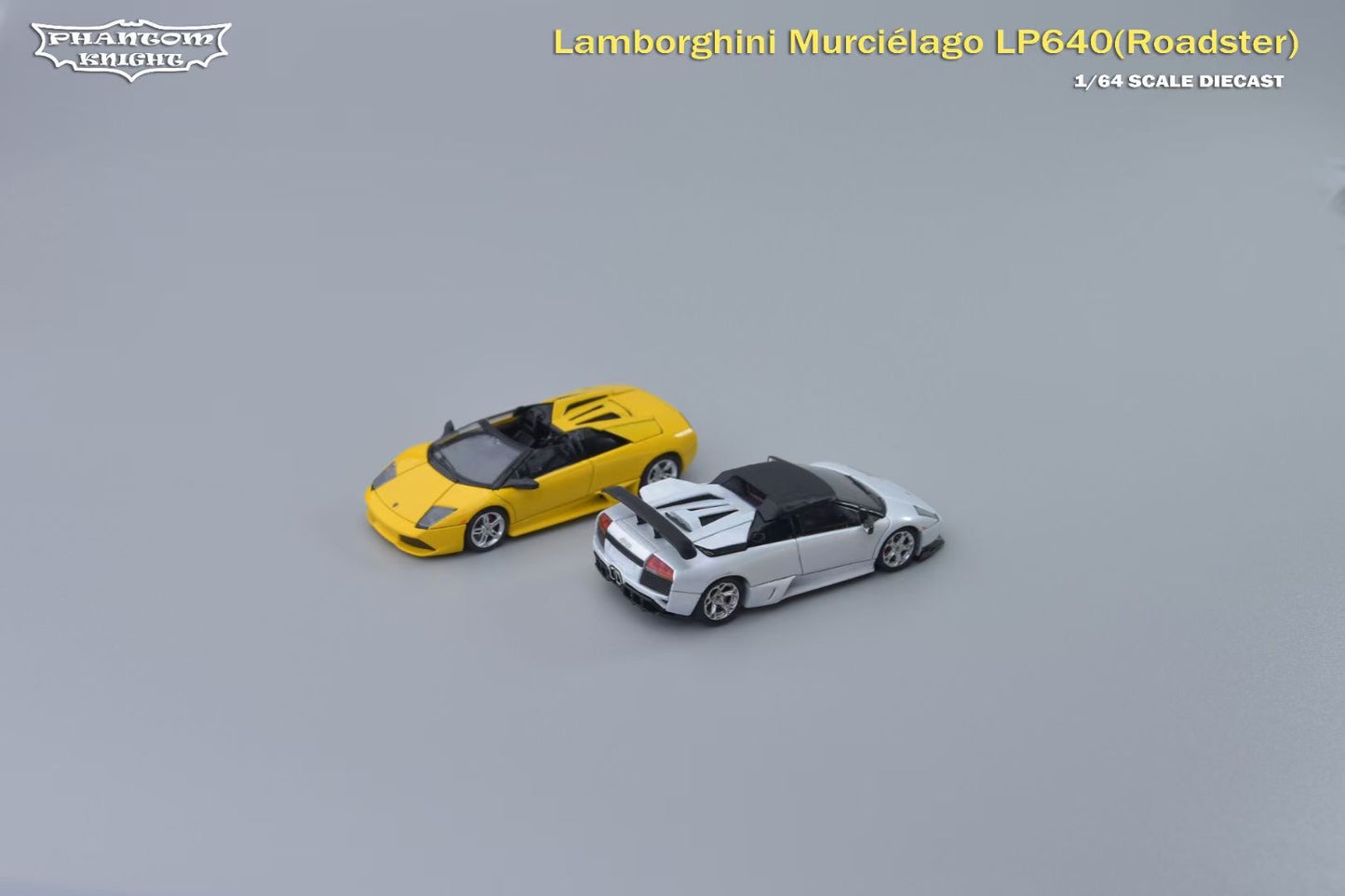 Phantom Knight 1:64 Lamborghini Mucielago LP640 Roadster Soft Top Convertible Roof Yellow (Openable Engine Hood and Air Intake, Magnetic Spoiler and Bumpers)