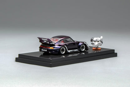Motorhelix 1:64 RWB 993 Army Girl Purple Includes Magnetic Air-Cooled Engine Display Model