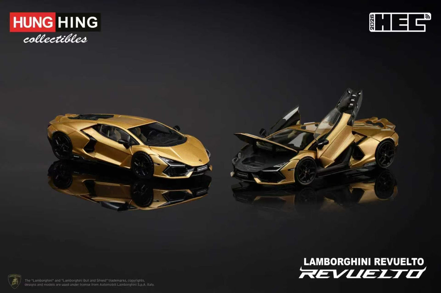Hung Hing 1:64 Lamborghini Revuelto LB744 V12 PHEV Gold Official Licensed Hobby Expo China 2026 Special Edition (Openable All Doors and Hoods with Detailed Engine)