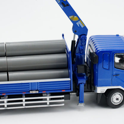 GCD 1:64 Mitsubishi Fuso Fighter Boom Lifter Crane Truck Official Licensed Blue with 2 Bunches of PVC Pipes + 1 Metallic Sun Shade
