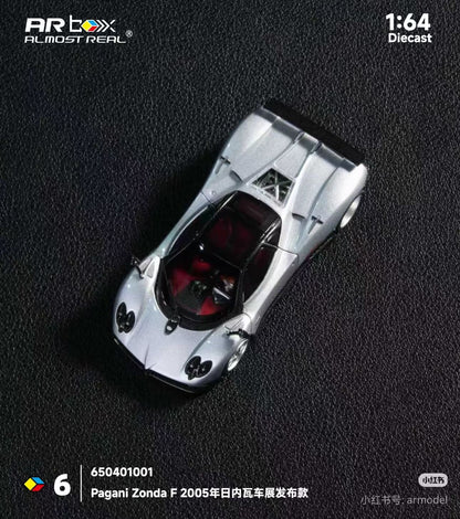 AR Box 1:64 Pagani Zonda F 2025 Presentation Grigio Mercurio Silver (Opened Front and Back Hoods Detailed Engine) with Individual Numbered Card in Premium Box Packaging Official Licensed Hobby Expo China 2026 Limited Edition